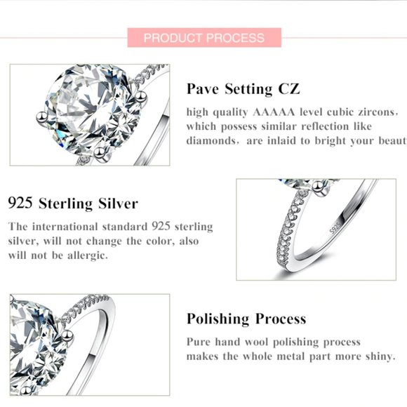 Solid 925 Sterling Silver 3Ct Diamond Ring - Picture 5 of 16